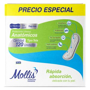 Protectores Femeninos Mollis Diarios Anatómicos x 120 g