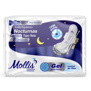 Toallas Higiénicas Mollis Nocturnas Blancas x 8 unds