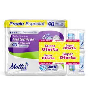 Toallas Higiénicas Mollis Anatómicas x 40 unds + 2 Protectores