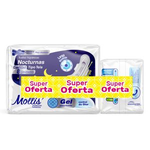 Toallas Higiénicas Mollis Nocturna x 8 unds + Protector x 20 unds