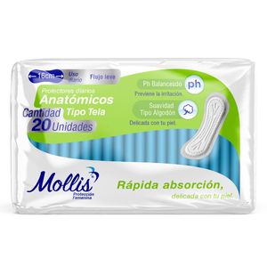 Protectores Femeninos Mollis Diarios Anatómicos x 20 unds