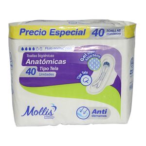 Toallas Higiénicas Mollis Anatómicas x 40 unds