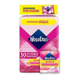 Toalla Higiénica Nosotras Invisible Rápigel x 30 und + 15 Protectores