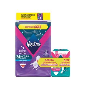 Toallas Higiénicas Nosotras Buenas Noches x 24 unds + Protectores